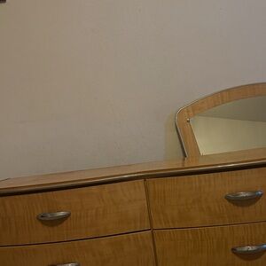 Wooden Dresser with Mirror and Silver Handles